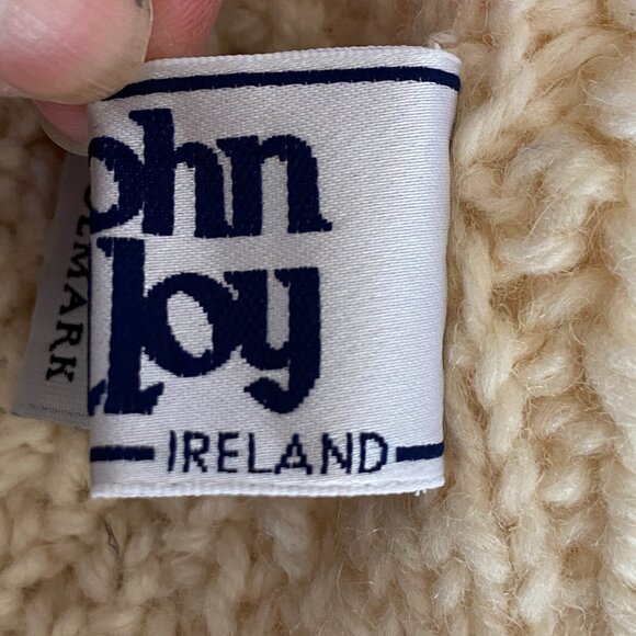 Vintage John Molloy Ireland Cable Knit Wool Scarf Ivory Aran Fringe Fisherman - Picture 8 of 11